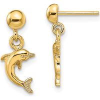 14K Yellow Gold Mini Jumping Dolphin Dangle Earrings - Polished Finish by 0