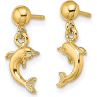 14K Yellow Gold Mini Jumping Dolphin Dangle Earrings - Polished Finish by 0