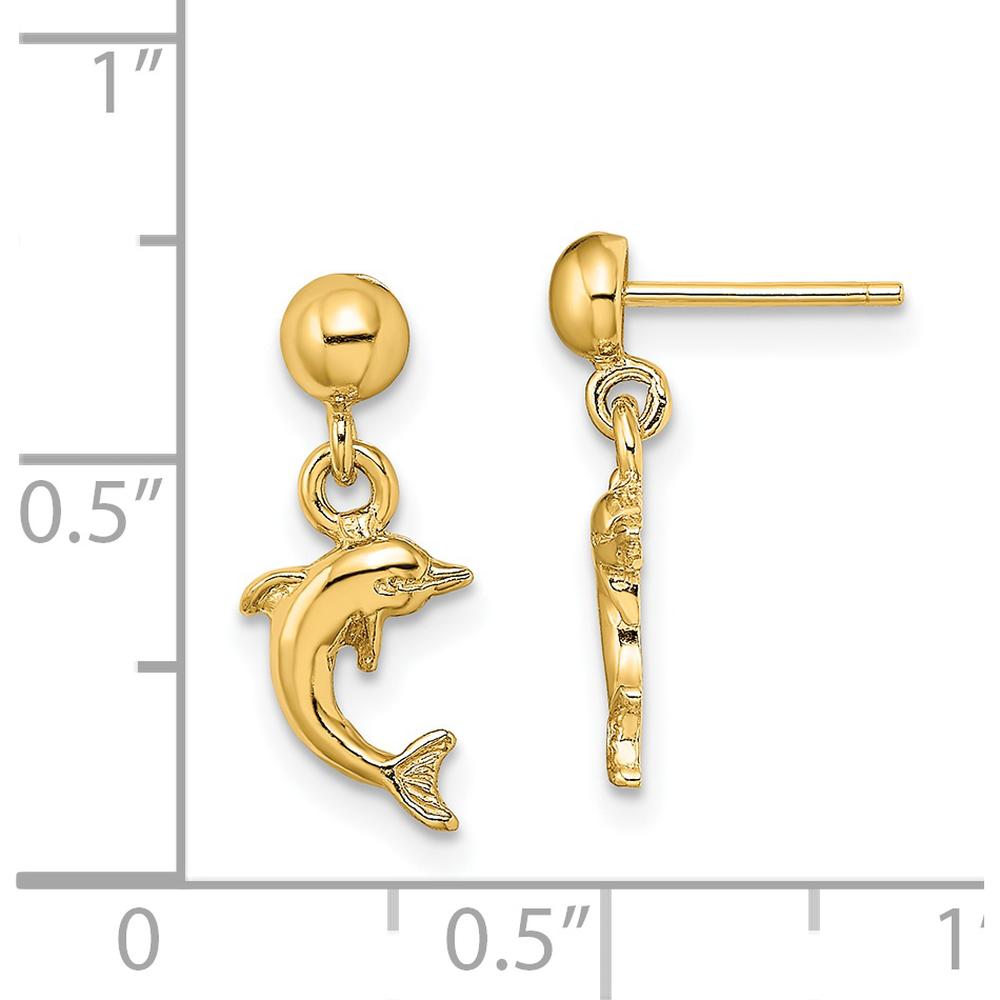 14K Yellow Gold Mini Jumping Dolphin Dangle Earrings - Polished Finish by 0
