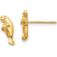 14K Yellow Gold Mini Manatee Post Earrings - Whimsical Design in Polished Finish by 0