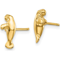 14K Yellow Gold Mini Manatee Post Earrings - Whimsical Design in Polished Finish by 0