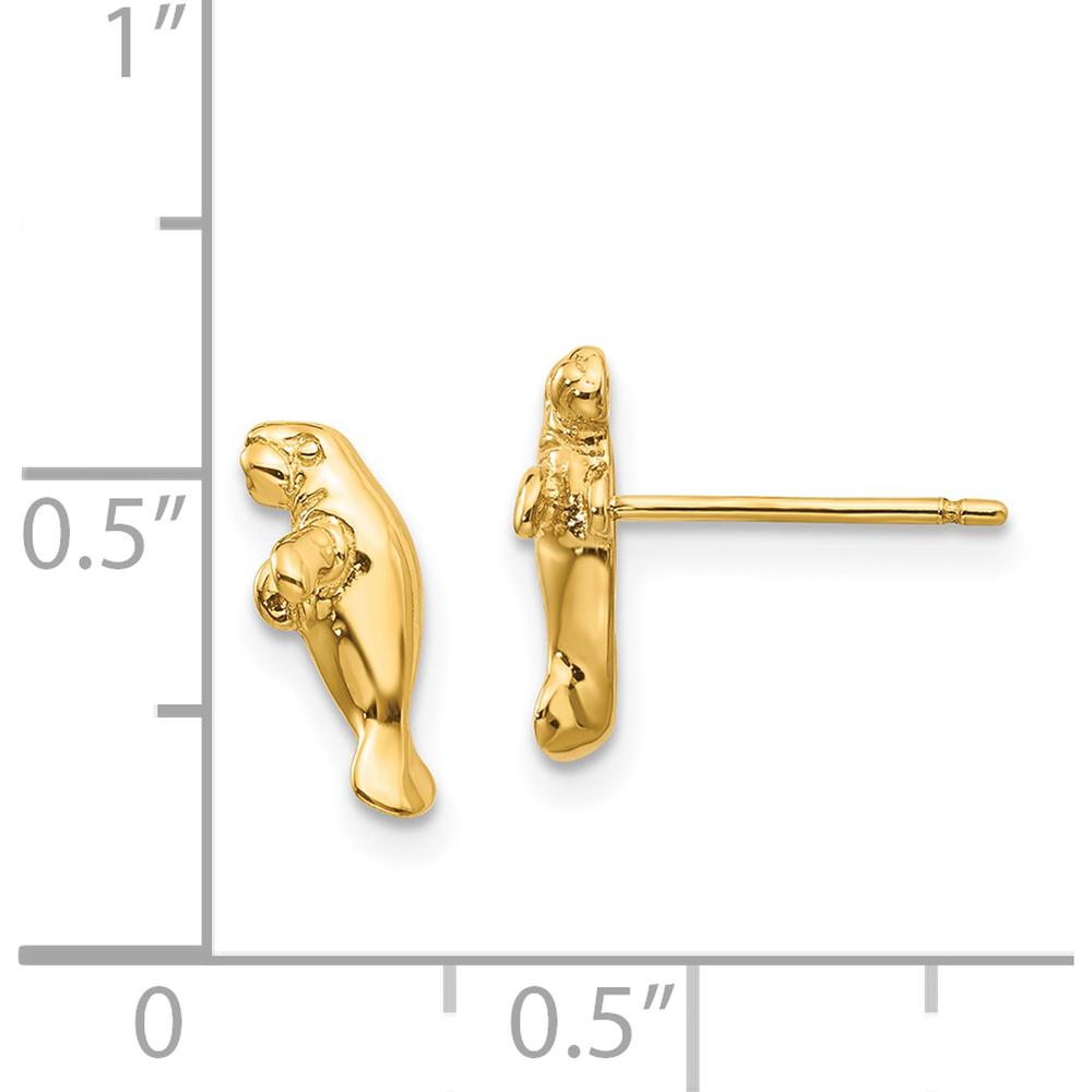 14K Yellow Gold Mini Manatee Post Earrings - Whimsical Design in Polished Finish by 0