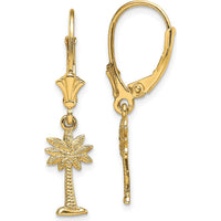 14K Yellow Gold Mini Palmetto Palm Tree Leverback Drop Earrings by 0