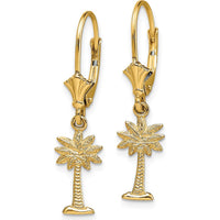 14K Yellow Gold Mini Palmetto Palm Tree Leverback Drop Earrings by 0