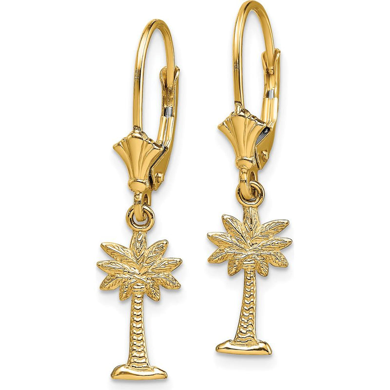 14K Yellow Gold Mini Palmetto Palm Tree Leverback Drop Earrings by 0