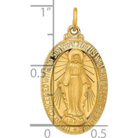 14K Yellow Gold Miraculous Medal Oval Pendant with Polished and Satin Finish - 27.7mm Length by Oro Pregiato