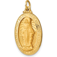 14K Yellow Gold Miraculous Medal Oval Pendant with Polished and Satin Finish - 27.7mm Length by Oro Pregiato
