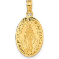 14K Yellow Gold Miraculous Medal Oval Pendant with Polished and Satin Finish by Oro Pregiato