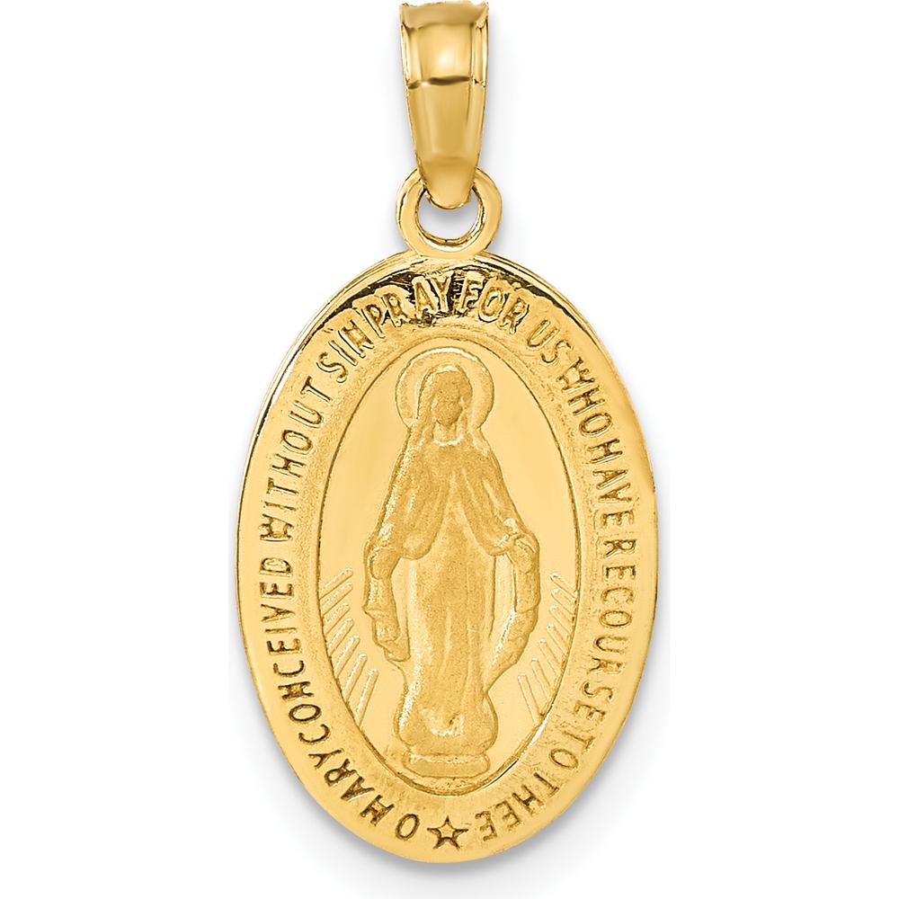 14K Yellow Gold Miraculous Medal Oval Pendant with Polished and Satin Finish by Oro Pregiato