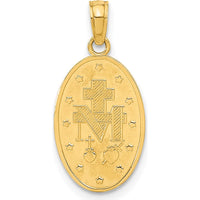 14K Yellow Gold Miraculous Medal Oval Pendant with Polished and Satin Finish by Oro Pregiato
