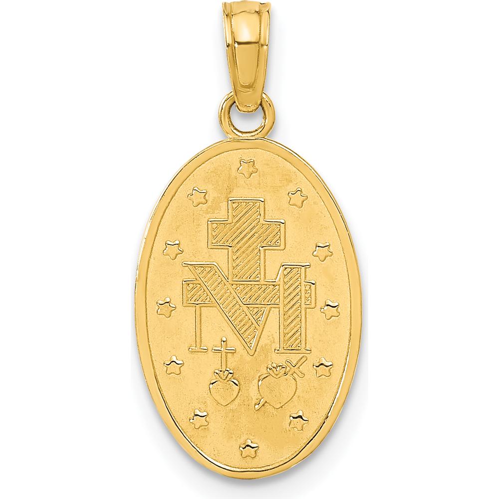 14K Yellow Gold Miraculous Medal Oval Pendant with Polished and Satin Finish by Oro Pregiato