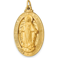 14K Yellow Gold Miraculous Medal Oval Pendant with Polished and Satin Finish by Oro Pregiato