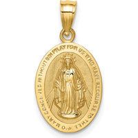 14K Yellow Gold Miraculous Medal Oval Pendant with Polished Satin Finish by Oro Pregiato
