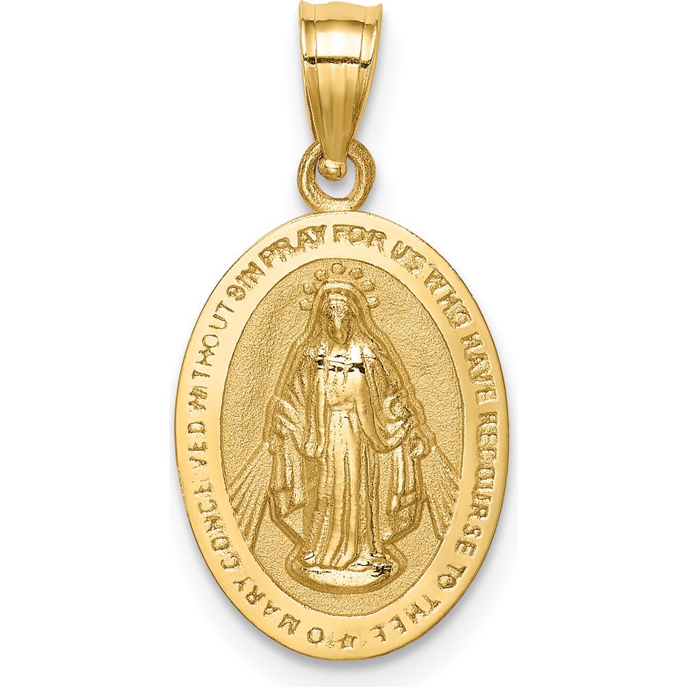 14K Yellow Gold Miraculous Medal Oval Pendant with Polished Satin Finish by Oro Pregiato