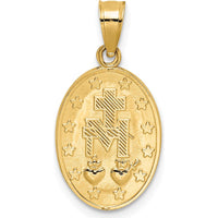 14K Yellow Gold Miraculous Medal Oval Pendant with Polished Satin Finish by Oro Pregiato