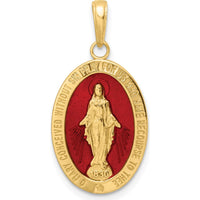 14K Yellow Gold Miraculous Medal Oval Pendant with Red Enamel - Faithful Devotion Charm by Oro Pregiato