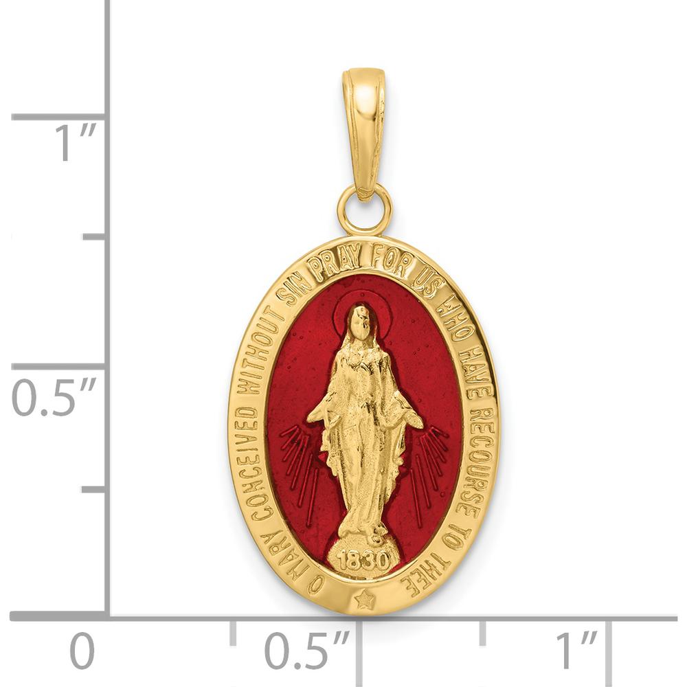 14K Yellow Gold Miraculous Medal Oval Pendant with Red Enamel - Faithful Devotion Charm by Oro Pregiato