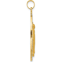 14K Yellow Gold Miraculous Medal Oval Pendant with White Rhodium Satin Finish by Oro Pregiato