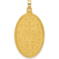14K Yellow Gold Miraculous Medal Oval Pendant with White Rhodium Satin Finish by Oro Pregiato