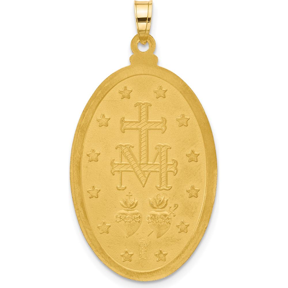 14K Yellow Gold Miraculous Medal Oval Pendant with White Rhodium Satin Finish by Oro Pregiato