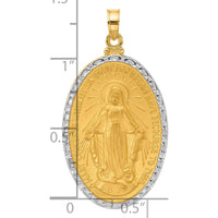 14K Yellow Gold Miraculous Medal Oval Pendant with White Rhodium Satin Finish by Oro Pregiato