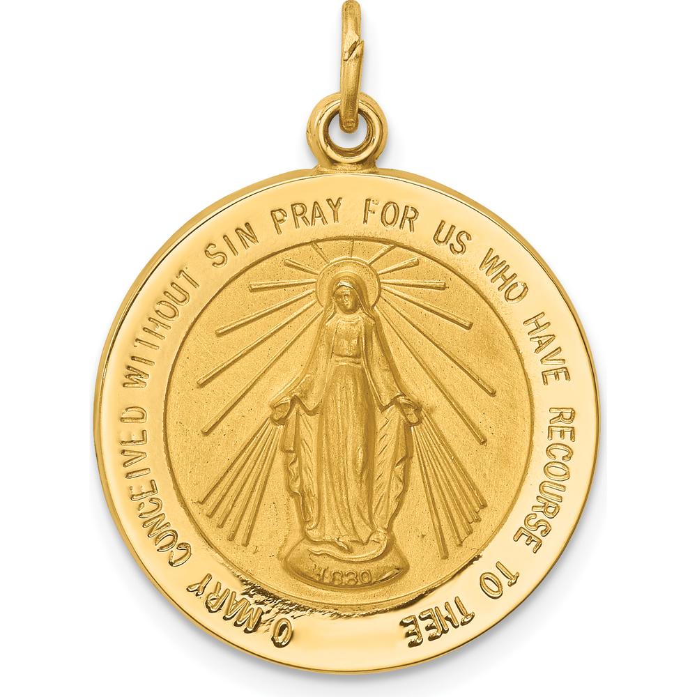 14K Yellow Gold Miraculous Medal Pendant with Polished and Satin Finish - 27mm x 20.25mm by Oro Pregiato