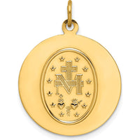 14K Yellow Gold Miraculous Medal Pendant with Polished and Satin Finish - 27mm x 20.25mm by Oro Pregiato