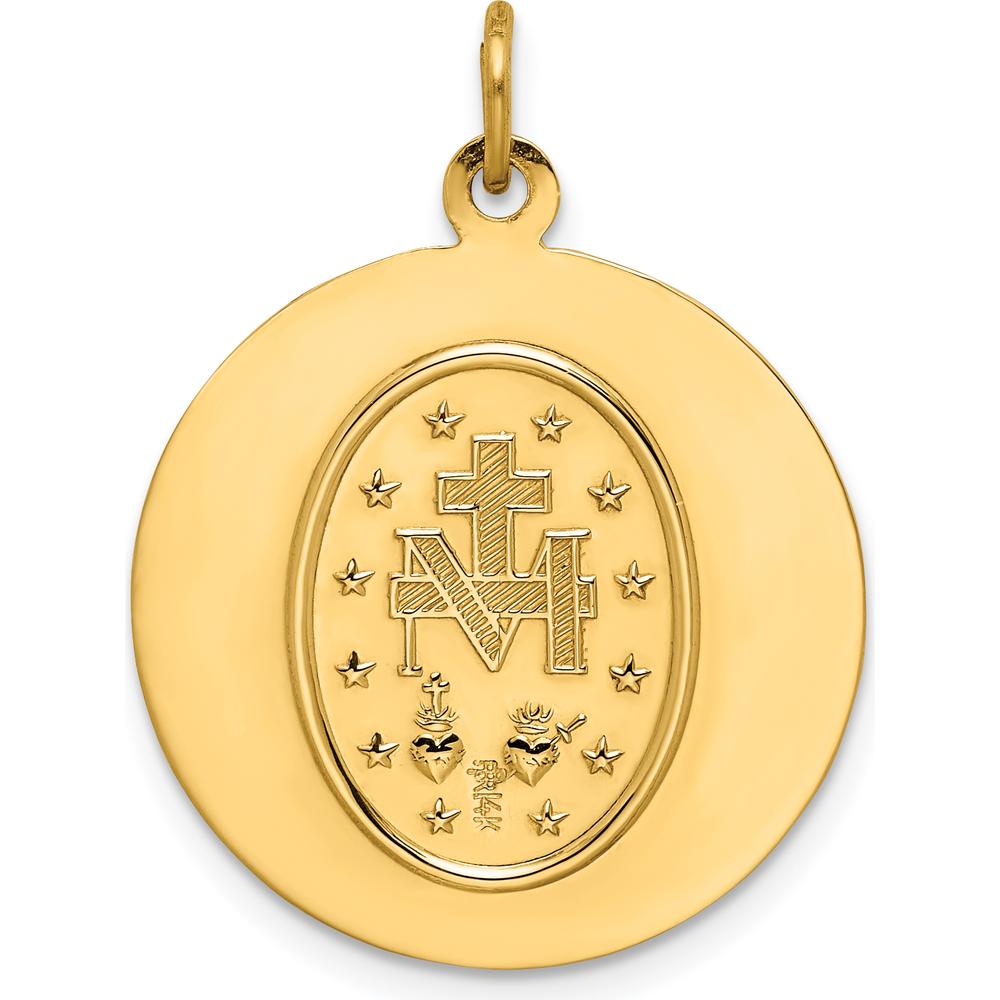 14K Yellow Gold Miraculous Medal Pendant with Polished and Satin Finish - 27mm x 20.25mm by Oro Pregiato