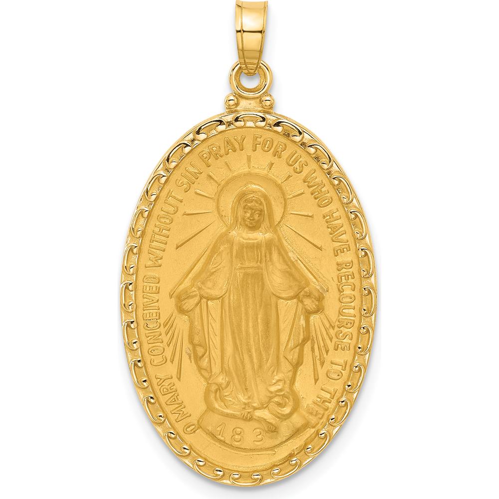 14K Yellow Gold Miraculous Medal Pendant with Polished and Satin Finish by Oro Pregiato