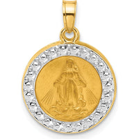 14K Yellow Gold Miraculous Medal Pendant with Rhodium Accents and Satin Finish - 21.3mm Length by Oro Pregiato