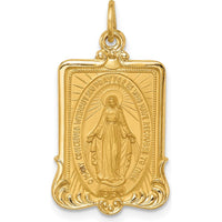 14K Yellow Gold Miraculous Medal Rectangular Pendant with Satin and Polished Finish - 26.15mm x 14.5mm by Oro Pregiato