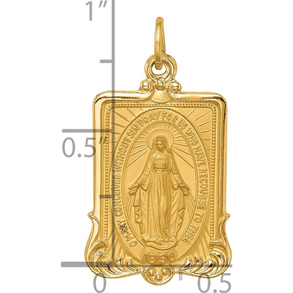 14K Yellow Gold Miraculous Medal Rectangular Pendant with Satin and Polished Finish - 26.15mm x 14.5mm by Oro Pregiato