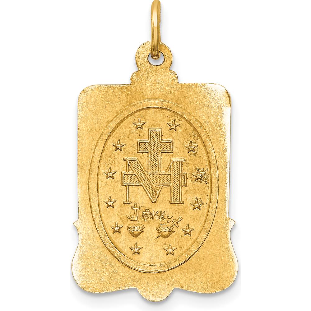 14K Yellow Gold Miraculous Medal Rectangular Pendant with Satin and Polished Finish - 26.15mm x 14.5mm by Oro Pregiato