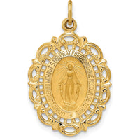14K Yellow Gold Miraculous Medal Scalloped Edge Oval Pendant - Polished and Satin Finish by Oro Pregiato