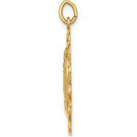 14K Yellow Gold Miraculous Medal Scalloped Edge Oval Pendant - Polished and Satin Finish by Oro Pregiato