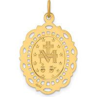 14K Yellow Gold Miraculous Medal Scalloped Edge Oval Pendant - Polished and Satin Finish by Oro Pregiato