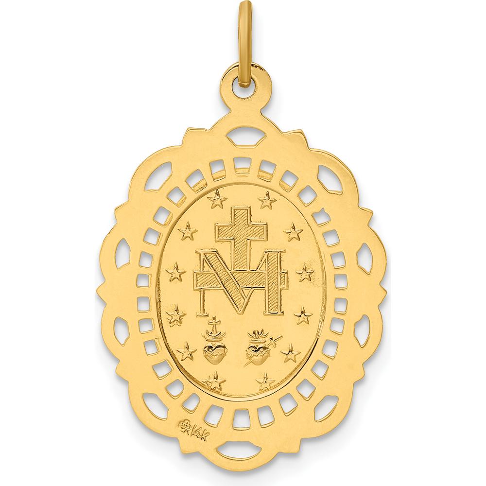 14K Yellow Gold Miraculous Medal Scalloped Edge Oval Pendant - Polished and Satin Finish by Oro Pregiato