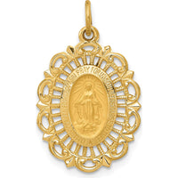 14K Yellow Gold Miraculous Medal Scalloped Edge Pendant - Faith Jewelry Charm by Oro Pregiato