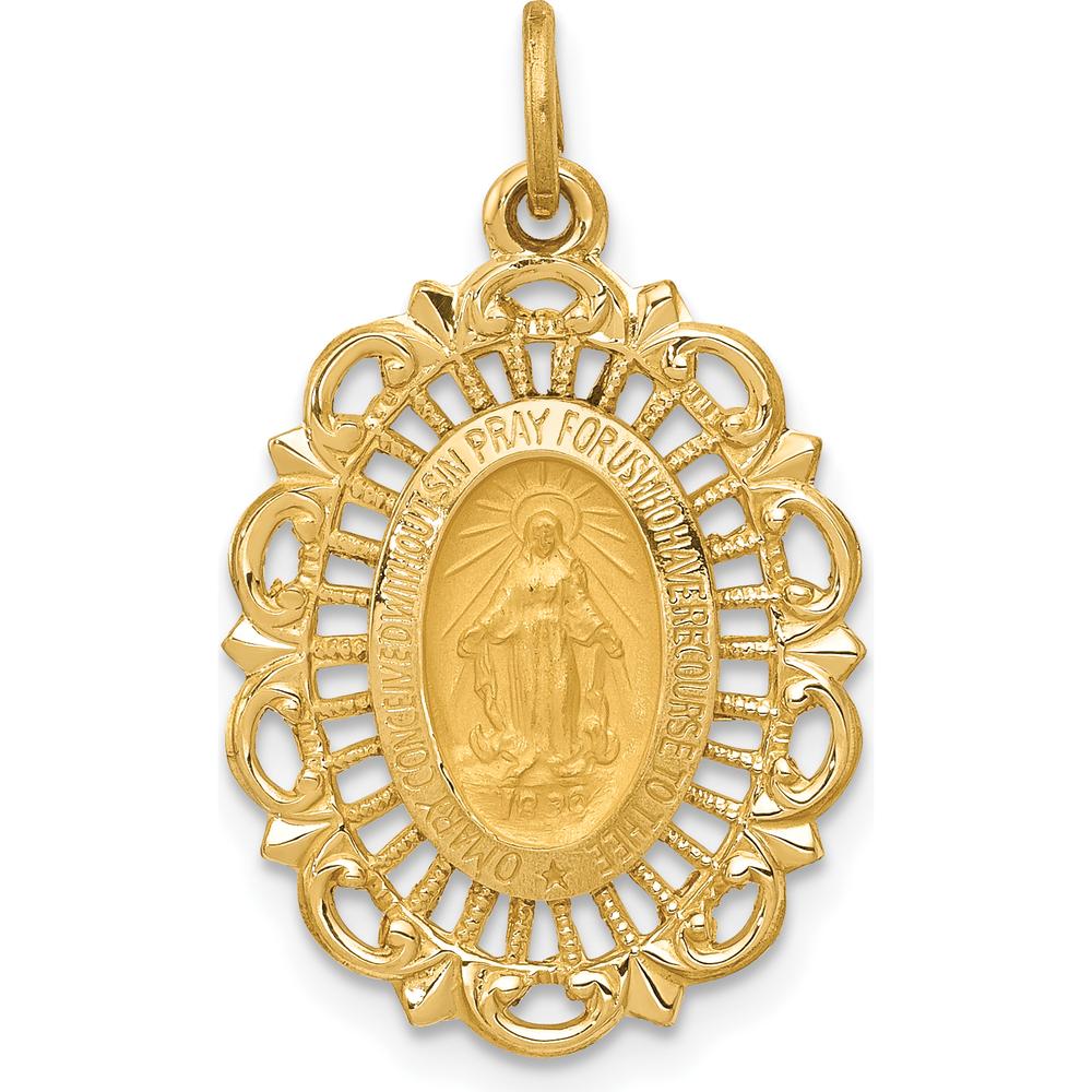 14K Yellow Gold Miraculous Medal Scalloped Edge Pendant - Faith Jewelry Charm by Oro Pregiato