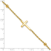 14K Yellow Gold Mirror Beads and Cross 7.5" Bracelet with Ropa Chain - Polished Finish by Oro Pregiato