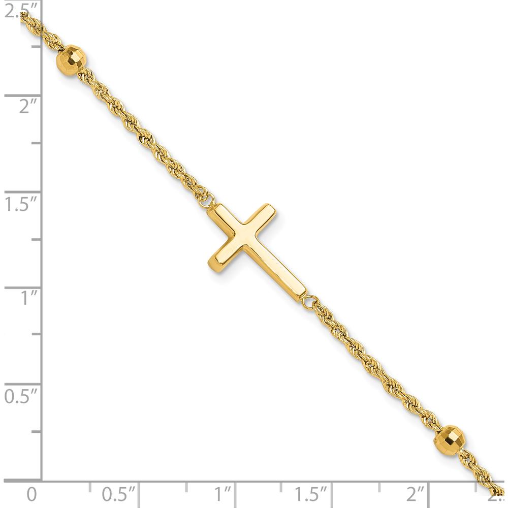 14K Yellow Gold Mirror Beads and Cross 7.5" Bracelet with Ropa Chain - Polished Finish by Oro Pregiato