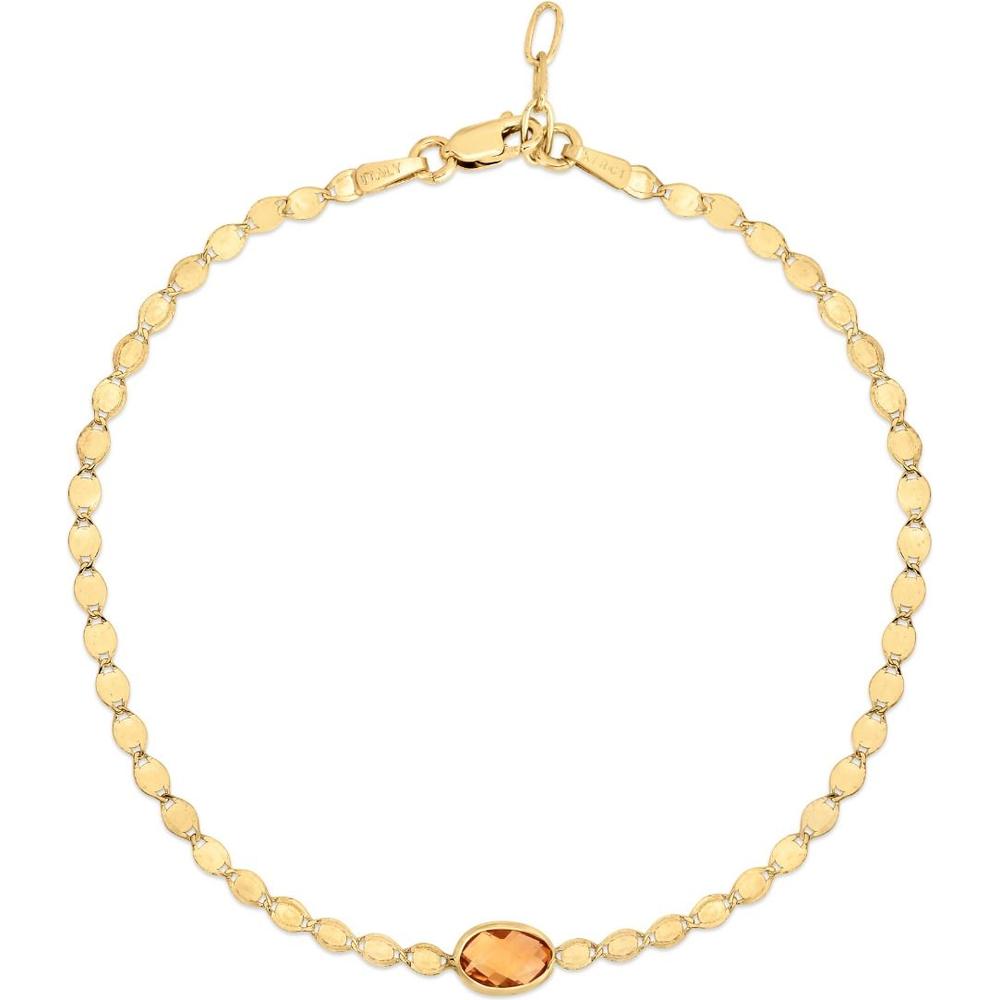 14K Yellow Gold Mirrored Chain Bracelet with 6x4mm Oval Citrine - 7.25” by Orozza Fine Jewelry