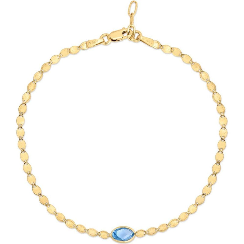 14K Yellow Gold Mirrored Chain Bracelet with Briolette Blue Topaz Center - 7.25" by Orozza Fine Jewelry