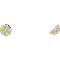 14K Yellow Gold Mismatched Lime Slice Enamel Stud Earrings