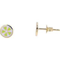 14K Yellow Gold Mismatched Lime Slice Enamel Stud Earrings