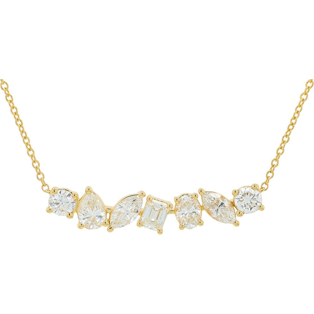 14K Yellow Gold Mixed Cut Diamond Bar Necklace - 2.00 Carat Total Lab Grown Diamond Weight