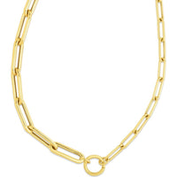 14K Yellow Gold Mixed Gauge Paperclip Necklace with Polished Circle Element - 18" by Orozza Fine Jewelry