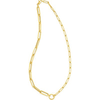 14K Yellow Gold Mixed Gauge Paperclip Necklace with Polished Circle Element - 18" by Orozza Fine Jewelry