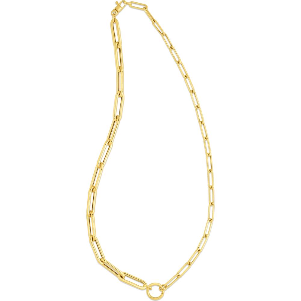 14K Yellow Gold Mixed Gauge Paperclip Necklace with Polished Circle Element - 18" by Orozza Fine Jewelry