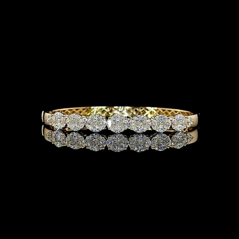 14K Yellow Gold Mixed Shape Bangle Bracelet with Marquise and Princess Cut Lab Diamonds - 3.71 Carat Total Weight - Covaloro Fine Jewelry